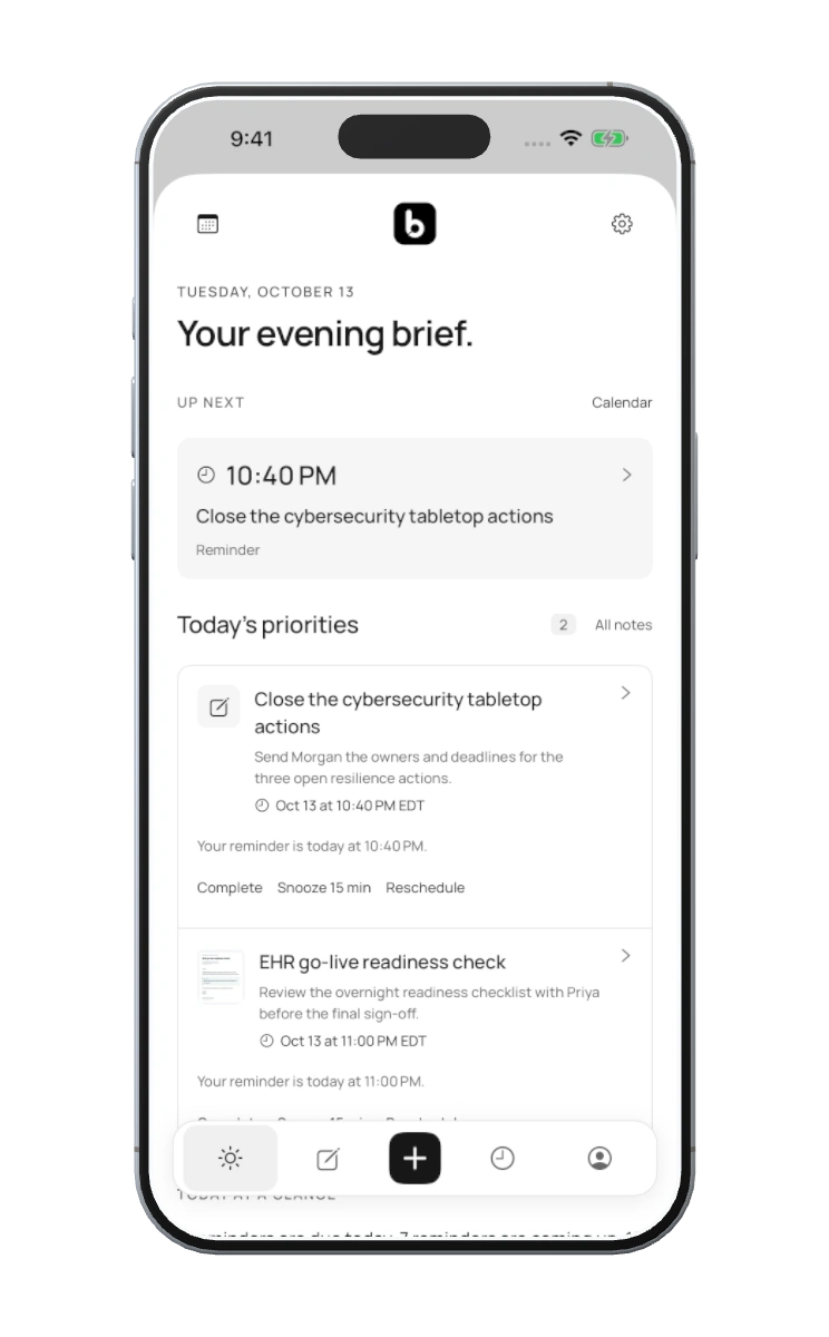 Brief’s daily overview with demo notes.