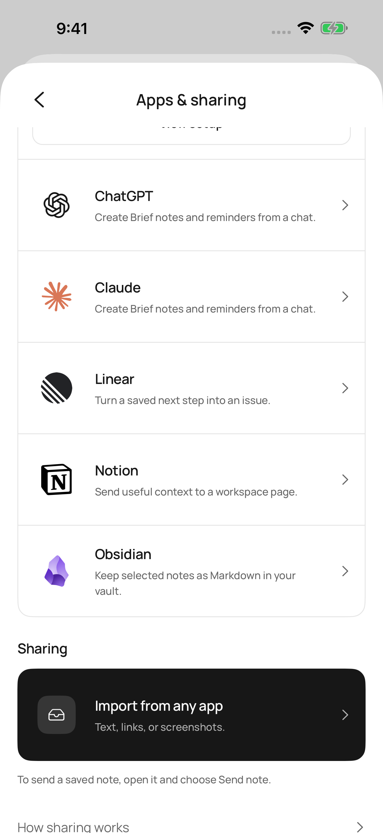 Actual Apps and sharing screen: ChatGPT creates Brief notes and reminders from a chat.